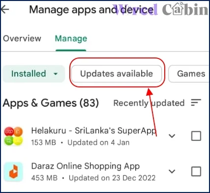 Tap on the Updates availabe