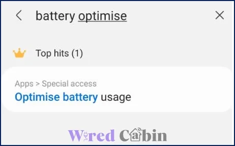 search bar, type “battery optimization